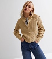New Look Cream Ribbed Knit Button Front Cardigan